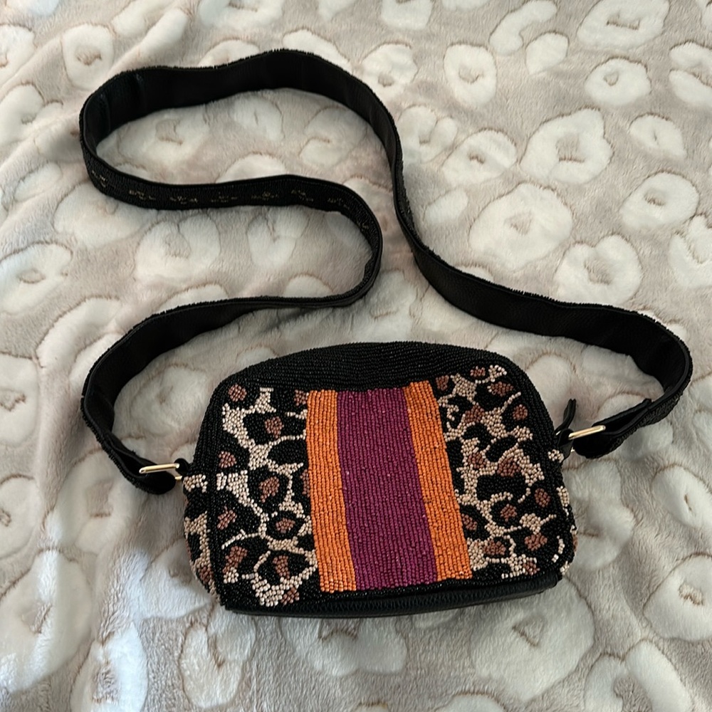 Landry beaded shoulder bag leopard